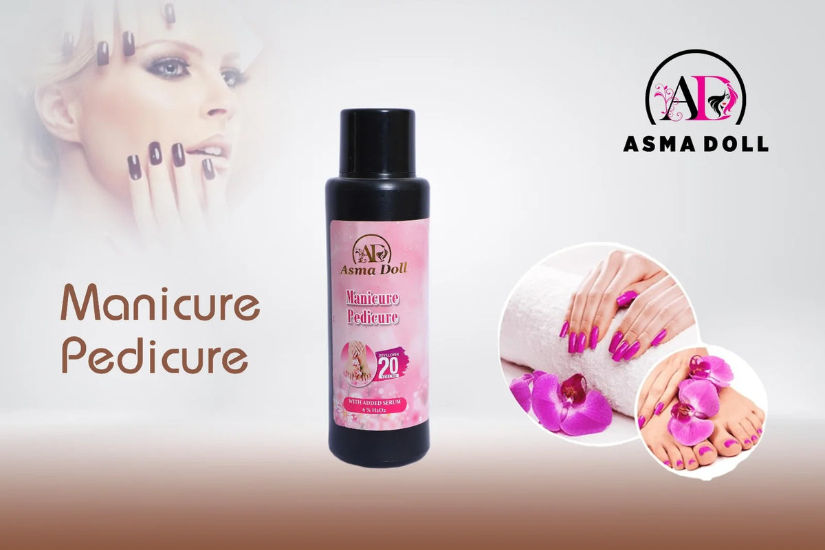 Asma Doll Manicure Pedicure Kit bottle with developer 20 volume for hand and foot care.